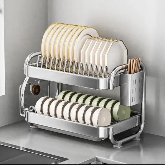 Escurridor De Platos De Lujo 2 Niveles Acero Inoxidable
