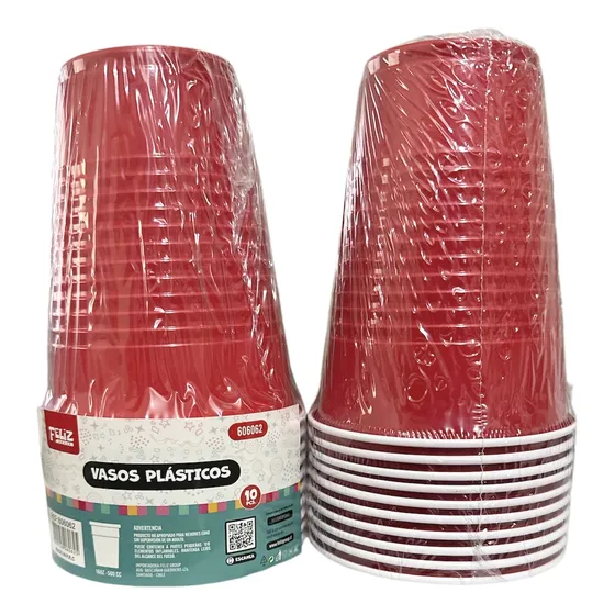 Pack 10 Vasos Rojos Desechables 500 Ml. Fiesta