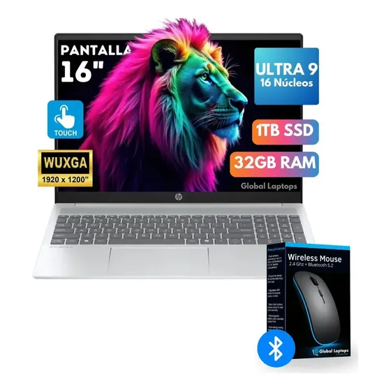 Hp Omnibook Core Ultra 9 258h 32gb Ram Ddr5 1tb Ssd Pantalla Táctil Wuxga 1920 Px X 1200 Px Intel Graphics Incluye Windows Instalado Laptop 16-af1095 Con Regalo