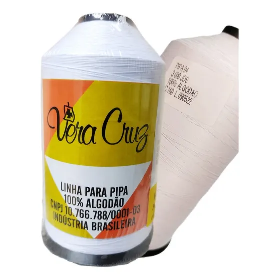 Linha De Pipa Vera Cruz 100% Algodão 3000 Jardas Fio 4 Forte Cor Branco