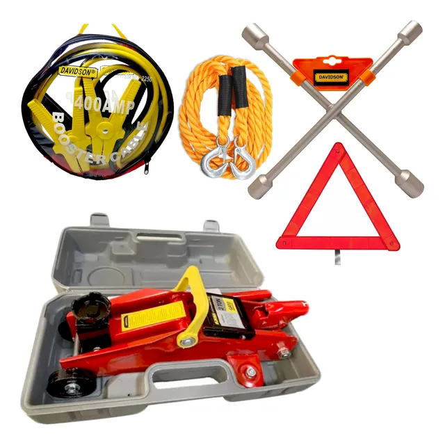 Kit Auto | Gato 2 Ton + Llave Cruz + Chicote 400 + Baliza