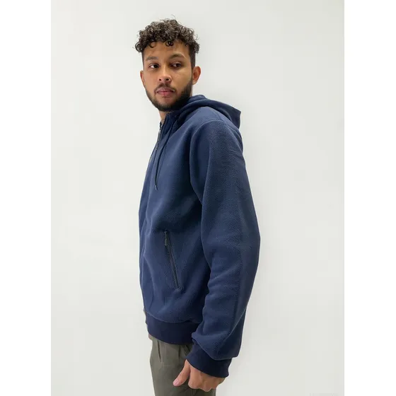 Campera Polar Con Capucha Unisex Negro Y Azul - Textilshop