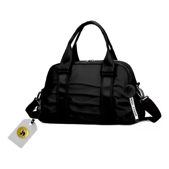 Bolsa Feminina Blogueira Esportiva Fitness Academia Chaveiro Cor Preto Desenho do tecido Liso