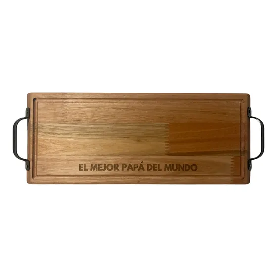 Tabla De Madera Eucalipto Con Manijas Grabado Láser 60x24 El Mejor Papá Del Mundo Dorado