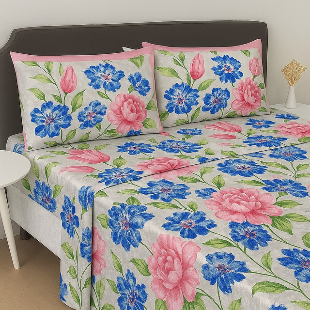 Jogo Lençóis De Cama Casal 4 Peças Estampado Percal 400 Fios