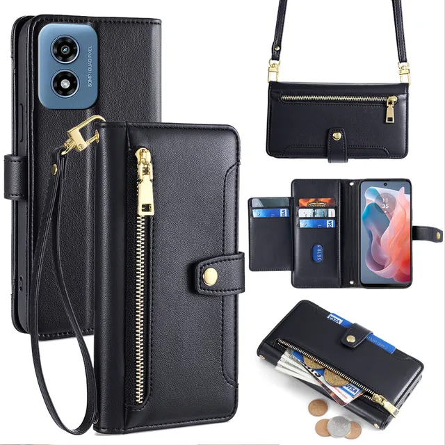 Funda De Piel Tipo Cartera Con Cierre De Cremallera Para Motorola G75 G15 G05 Edge 50 Pro 5g 50fusion G85 50neo G84 G24