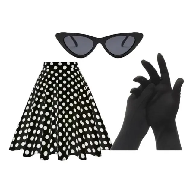 Saia Poa Anos 60 Com Luva E Oculos Kit Fantasia Festas Acess