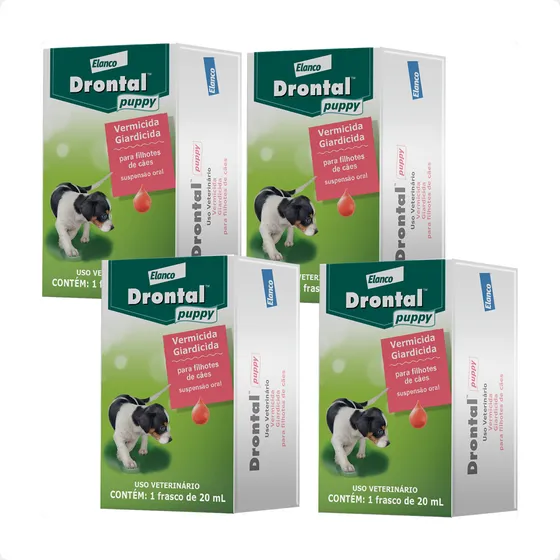 4 Drontal Puppy Suspensão 20ml Vermifugo Filhote Cães