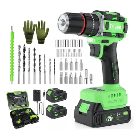 Furadeira Parafusadeira Brushless Com 2 Baterias 2 Ah Tecepo Verde-limão 60hz