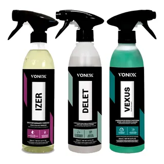 Kit Limpeza Vonixx Vexus + Izer + Delet 500ml – Motor, Pneus e Faróis