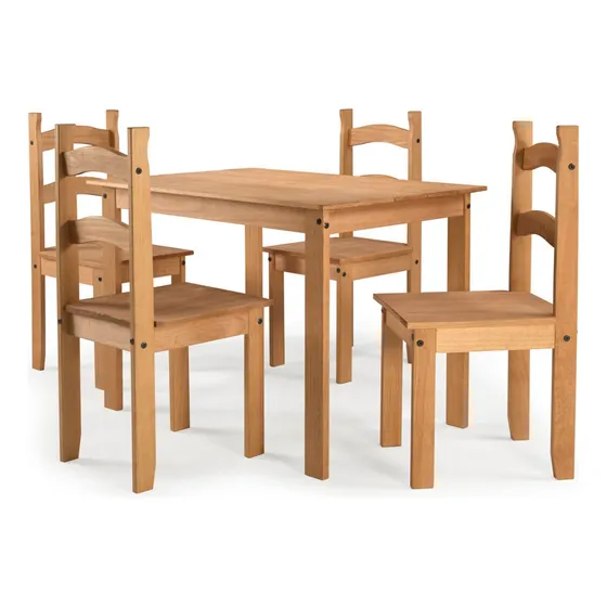 Juego De Comedor Living Mesa + 4 Sillas En Madera Miel