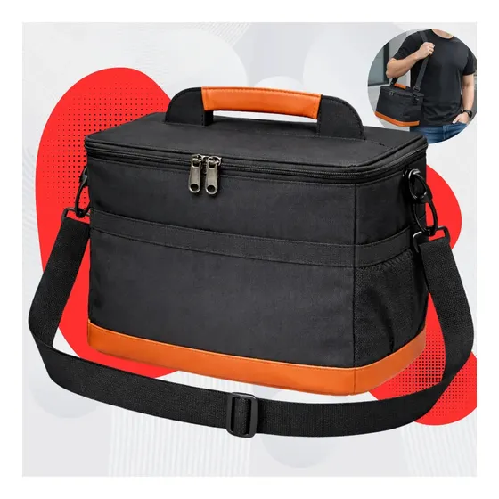 Bolsa Isotérmica Térmica Masculina Feminina Marmita Lancheira Grande 15l Alça Transversal Removível De Ombro Cooler Pequeno Para Frutas Academia Trabalho Passeio Praia Elegante Premium Preto Anne