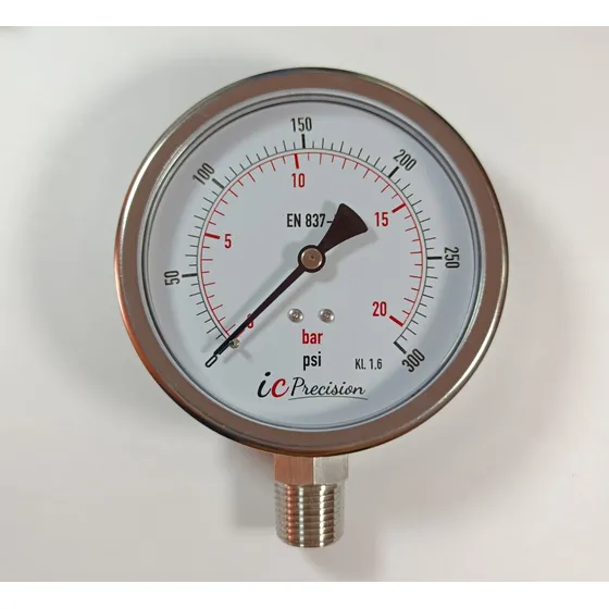 Manómetro 0 - 300 Psi Dial 4  Conex 1/2 Inf. Full Inox