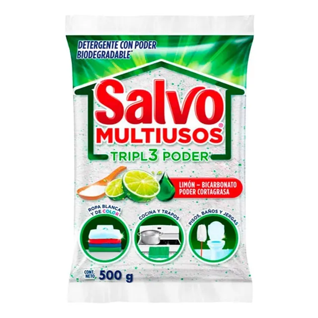 Salvo Multiusos Polvo Detergente 500g Triple Poder Bicarbona