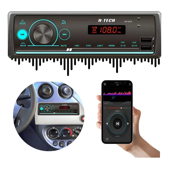 Rádio Automotivo H-Tech HT-1015 Bluetooth/ USB/ FM/ MP3.