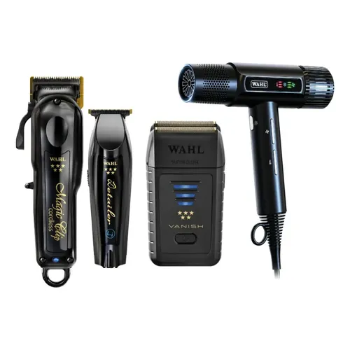 Kit Máquinas Wahl Cordless Black Profissional Barber Premium Preto