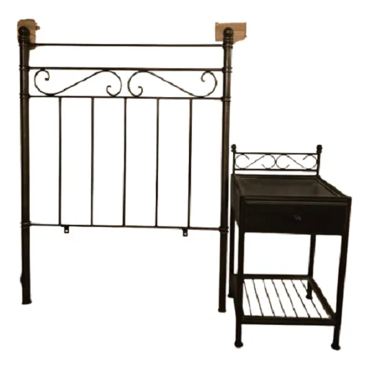 Set Respaldo Forjado Bronce Osc Para Cama 1 Pl + Mesita Luz Negro