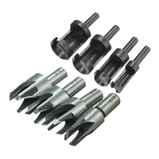 Kit 04 Brocas Para Cavilhas + 4 Cortadores Tapa Furos