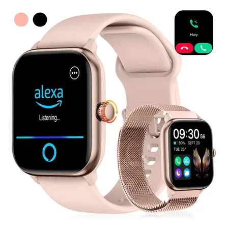 Relógio Inteligente Smartwatch Alexa Chamadas Bluetooth Novante Rosa Digital Feminino Masculino Esportivo Notificações... Rosa-claro Relógio Inteligente Fashion Crown