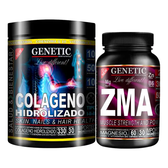 Colágeno Resveratrol Q10 Vit C E B Zma Zinc Magnesio Genetic Sabor Naranja
