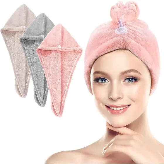 Turbante Microfibra De Baño Toalla Pelo Absorbente Grande © Color Variado Diseño de la tela Lisa