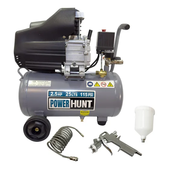Compresor de Aire Power PowerHunt Comphkit25l 2.5hp 25Lts Color Gris Oscuro Fase Eléctrica Monofásica Frecuencia 60 Hz