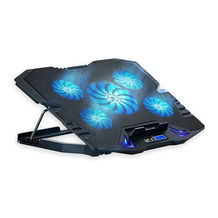 Ventilador Notebook Base Cooler Enfriador 5 Ventiladores Control Lcd Color Negro