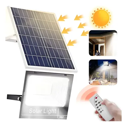 Refletor Solar 245 Leds 800w Holofote Controle Remoto Ip67 / Preto Branco-frio