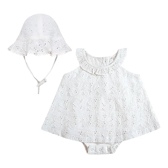 Body Vestido C/ Touquinha Para Bebê Em Laise Branco Tip Top