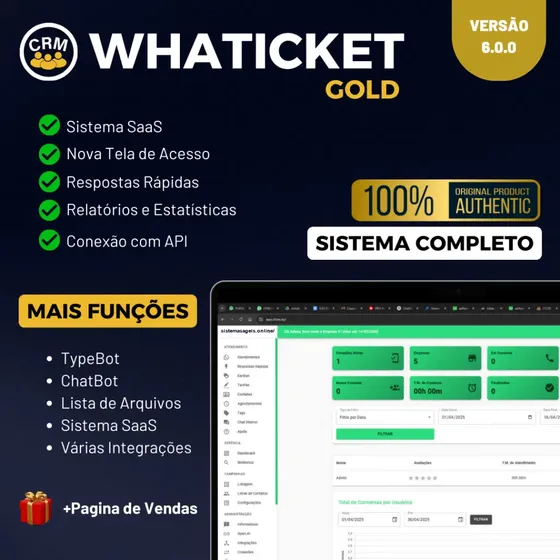 Whaticket Gold Multi Atendimento Saas + Kanbam + Type Bot