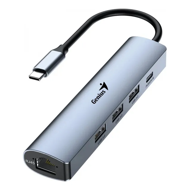 Adaptador Genius 5 en 1 hub usb c rj-45 ethernet uh-545 color gris