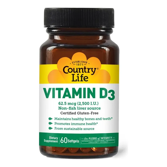 Vitamina D3 2500 Iu Country Life 60 Cápsulas Blandas Sin Sabor