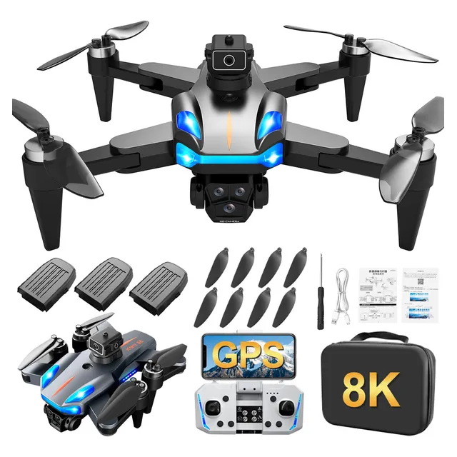 Drone Aéreo Sin Escobillas Con 3 Baterías y 3 cámaras 8k HD A Control Remoto Gps Wifi 5ghz gps Kistorm K911SE Gris