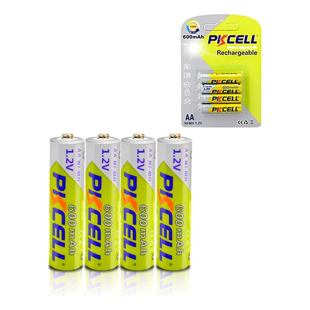 Kit 4 pilas recargables AA baterias 600mah Pkcell® Original carga rápida para Juguetes, Electronicos Controladores, Mandos, Adornos de Navidad, Luces etc