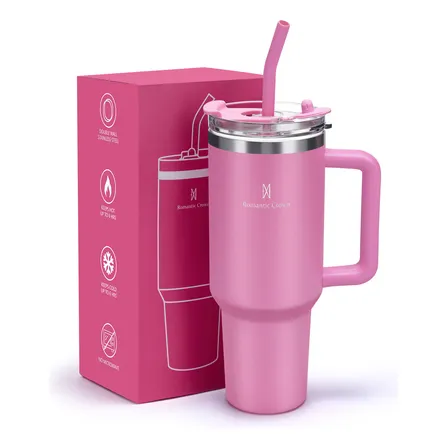 Copo Térmico Inox 1,2l Com Alça, Tampa, Canudo Inox E Escova Cor Rosa Lisa