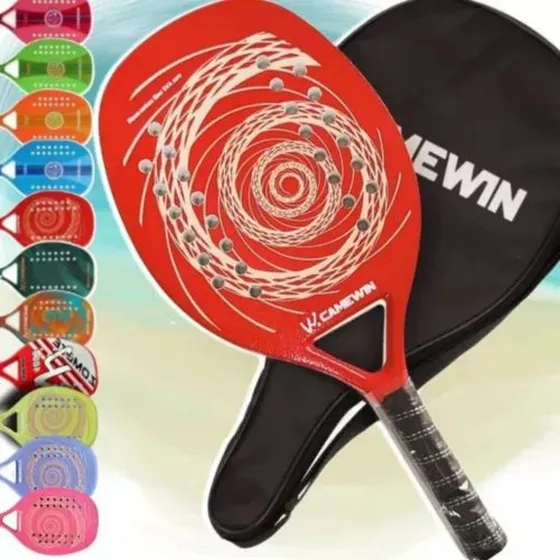 Raquete Beach Tennis Camewin - 50% Carbono 50% Fibra Vidro Cor Vermelha