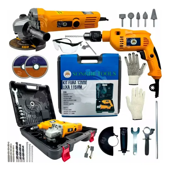 Kit Furadeira 13mm 800w + Esmerilhadeira Lixadeira