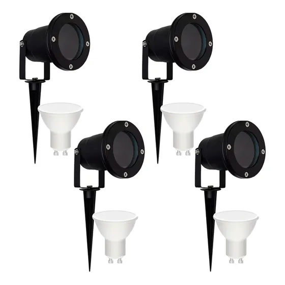 Pack X4 Estaca Para Jardin Parques Gu10 Negra Aluminio + Led