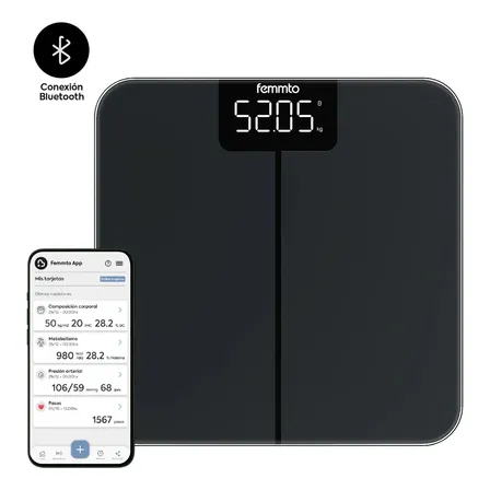 Bascula Digital Personal Peso Corporal Con Bluetooth Moderna Minimalista Femmto 180 Kg Baño Negro