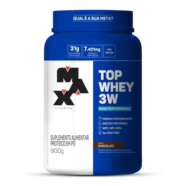 Top Whey 3w Mais Performance 900g Max Titanium Sabor Chocolate Top Whey 3w Mais Performance 900g Max Titanium Sabor Chocolate