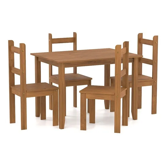 Juego De Comedor Mesa 4 Sillas Madera Maciza Pino - Lcm Color Roble