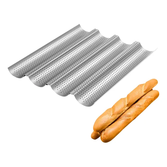  Molde Perforado Antiadherente 4 Pan Francés Baguette Baguet