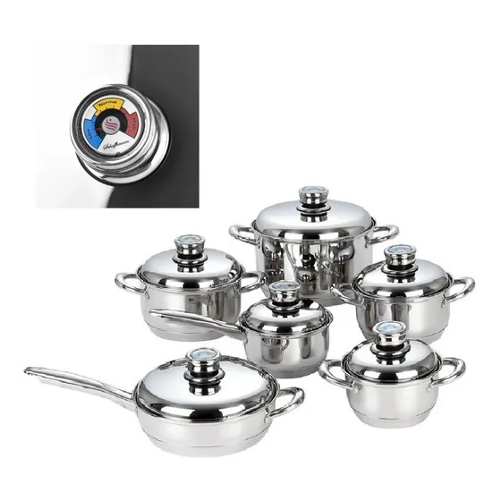 Juego De Ollas Acero Quirúrgico Termostato Schaffhausen 12pc Color Plateado