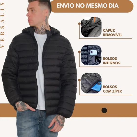 Jaqueta Masculina Bobojaco Puffer Corta Vento Impermeável