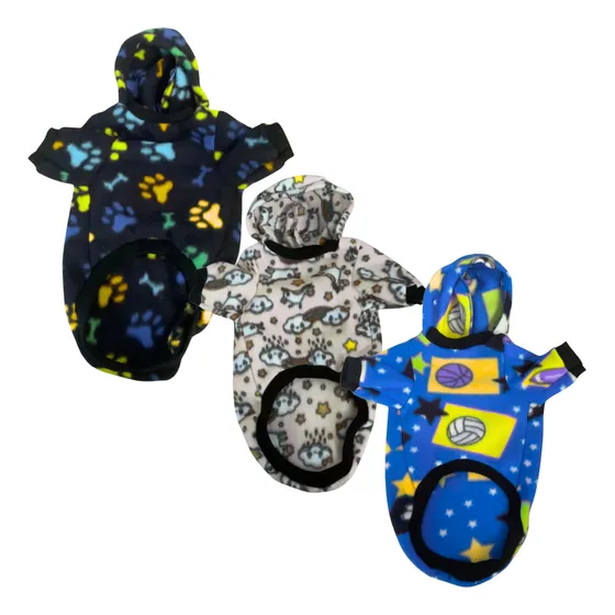 Kit Com 2 Unid Roupa Agasalho Pet Com Capuz Cachorro Gato