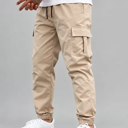 Calça Jogger Cargo Masculina Sarja Calca Streetwear Punho