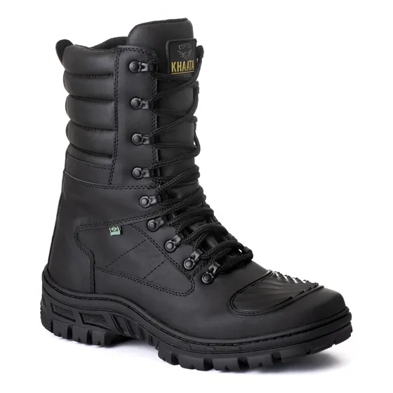 Bota Militar Coturno Cano Alto Ziper Em Couro Resistente