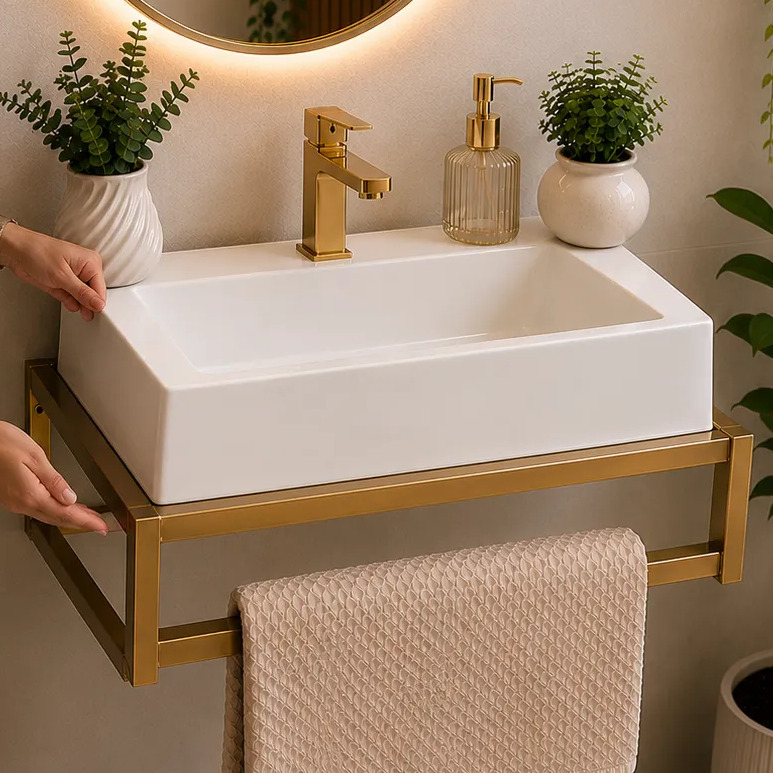 Gabinete com toalha e suporte para banheiro