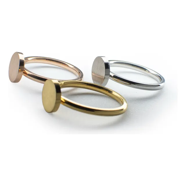 Anillo Acero Quirurgico Sello Mujer Plateado-dorado-rosado