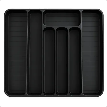 Organizador De Talheres Expansível, 7 Compartimentos, Organizador De Utensílios Cozinha Ou Gaveta, Limoa Preto